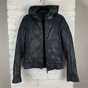 Add Down European Dark Blue Puffer Hooded Coat Jacket 4